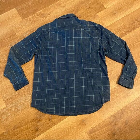 Faherty Indigo Windowpane Washed Long Sleeve Button Up Shirt Men's XL Cabincore - Picture 2 of 6